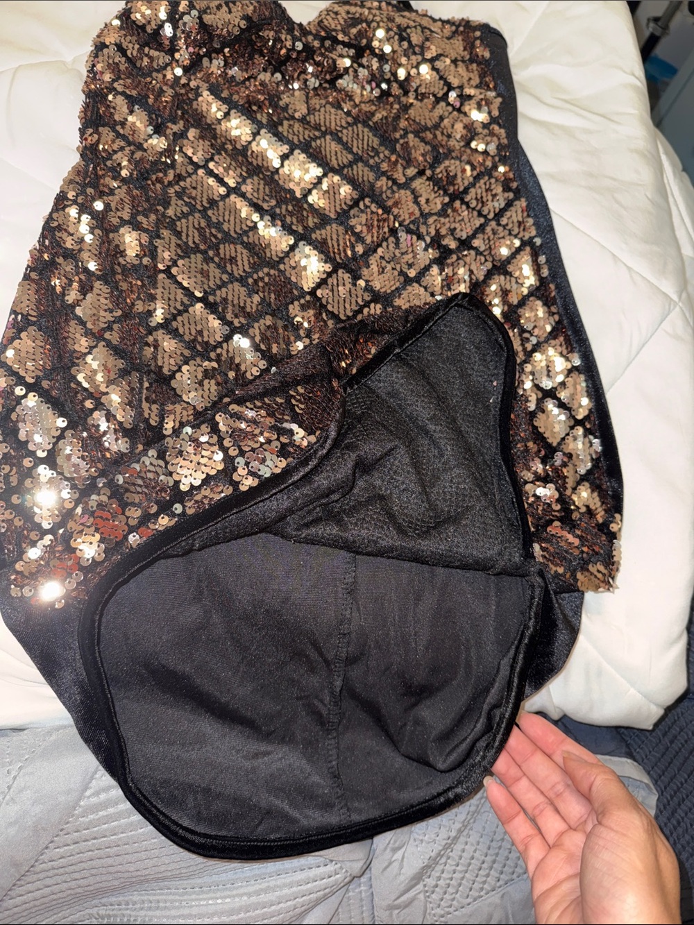 Papaya Rose Gold Sequin Slip with Black Straps - Picture 4 of 5